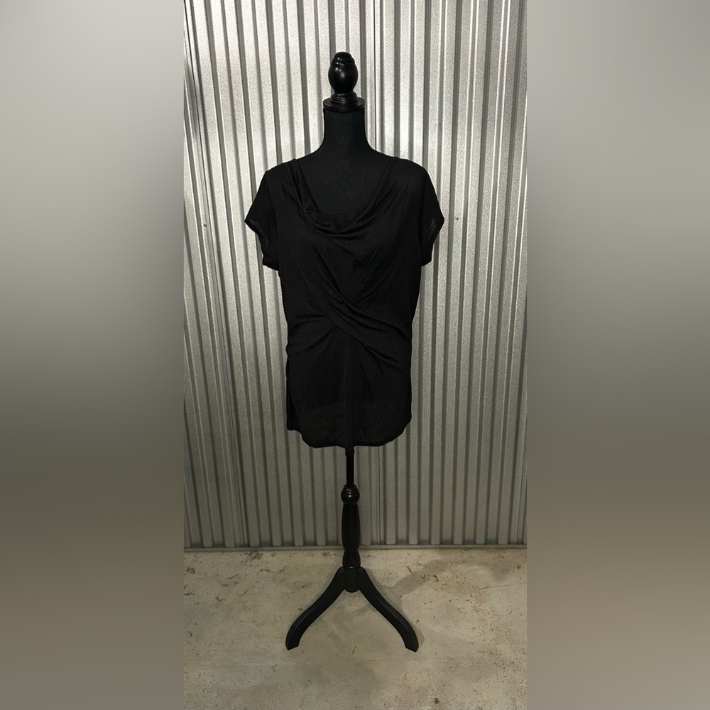 Women’s Stella Carakasi Black Hemp Nylon Short Sleeve Blouse Top Designer Large